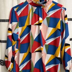 NY & Co geometric mock neck blouse size large